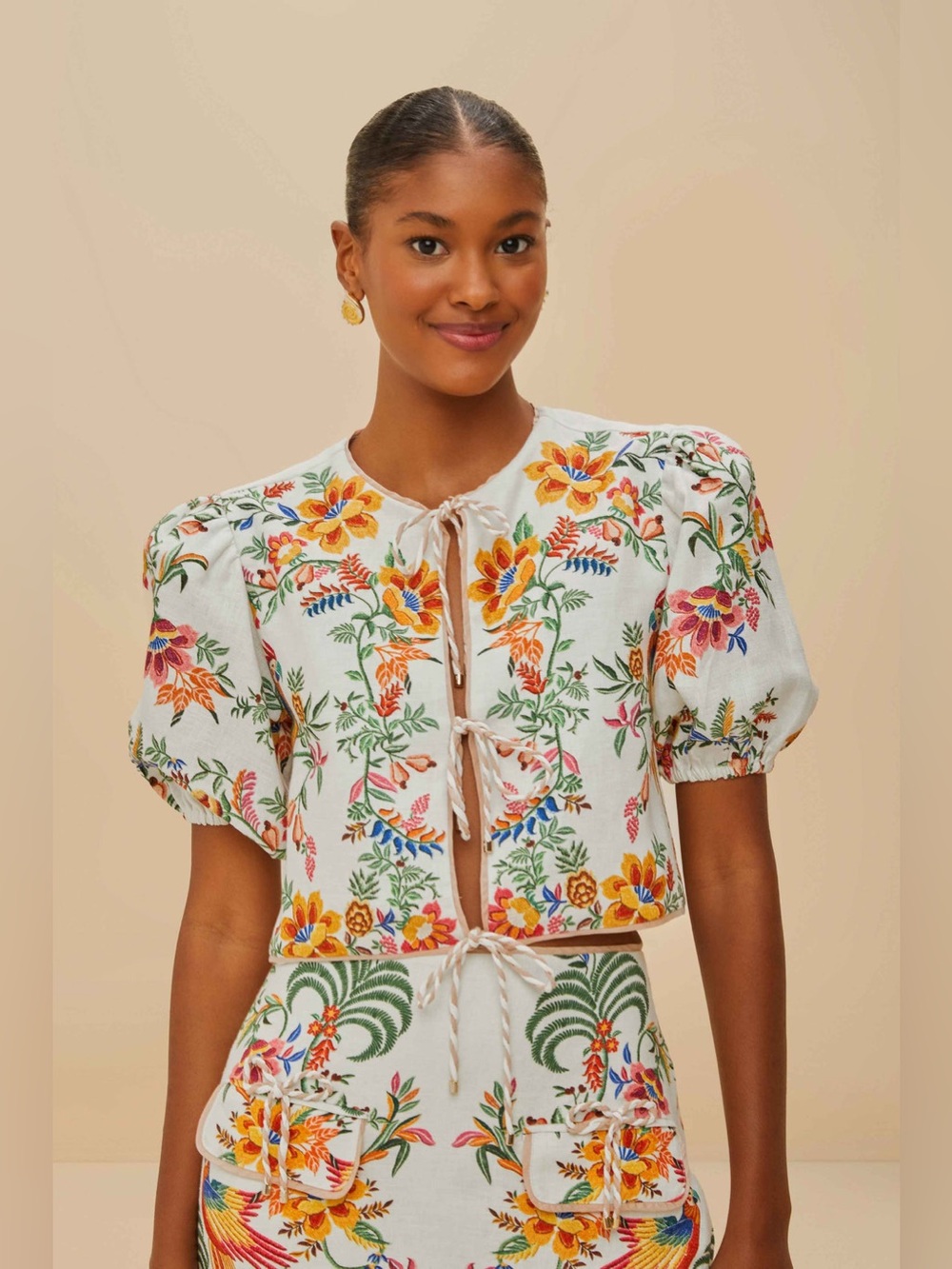 FARM Rio Off-White Delicate Forest Scarves Blouse!